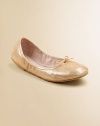 She'll love to slip on these shimmering, ballerina-inspired flats in sumptuous leather.Slip-on with elastic tie at vampLeather upperLeather liningRubber solePadded insoleImported