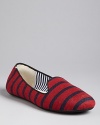Get nautical in these cheery, knit smoking flats from designer Charles Philip. Pair with jeans and a striped T-shirt or sweater, and you're ready to set sail.