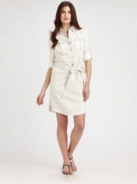 A timeless design with classic Princess seams and chic, contrast stitching.Collar neckLong sleevesButton frontPatch pocketsSelf-tie beltPrincess seamsSide slitsAbout 38 from shoulder to hem60% cotton/40% linenDry cleanImported Model shown is 5'10 (177cm) wearing US size 4. OUR FIT MODEL RECOMMENDS ordering true size. A timeless design with classic Princess seams and chic, contrast stitching.Collar neckLong sleevesButton frontPatch pocketsSelf-tie beltPrincess seamsSide slitsAbout 38 from shoulder to hem60% cotton/40% linenDry cleanImported Model shown is 5'10 (177cm) wearing US size 4. OUR FIT MODEL RECOMMENDS ordering true size.