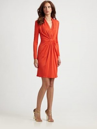 This brightly-hued silk jersey style features an intricately gathered front and an alluring V neckline.V necklineLong sleevesFront gathersConcealed back zipAbout 22 from natural waistSilkDry cleanImportedModel shown is 5'10 (177cm) wearing US size 4. This brightly-hued silk jersey style features an intricately gathered front and an alluring V neckline.V necklineLong sleevesFront gathersConcealed back zipAbout 22 from natural waistSilkDry cleanImportedModel shown is 5'10 (177cm) wearing US size 4.