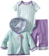 Offspring- Baby Girls Newborn Crystal 3 Piece Jacket Set, Lavender Multi, 6 Months