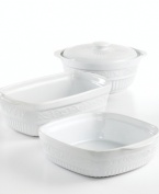 With raised scrolls and elegant fluting, the Claremont bakeware set from Gibson delivers your meal from oven to table with a touch of classic grace.