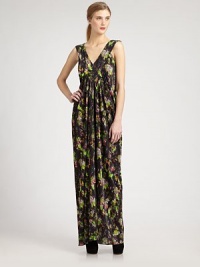 A structural V-neckline and yoke anchors this flowing, prettily patterned floor-length design.Banded V necklineSleevelessFront and back gathersSignature back loop detailAbout 45 from natural waistViscoseDry cleanMade in ItalyModel shown is 5'9½ (176cm) wearing US size Small. Additional Information Women's Premier Designer & Contemporary Size Guide 