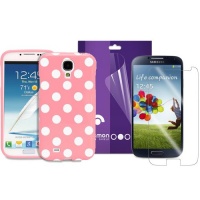 Fosmon 2 in 1 Bundle for Samsung Galaxy S4 IV / I9500 - 1x Fosmon DURA Series SLIM-Fit Case Polka Dot Skin Cover (Baby Pink) - 1x Fosmon Crystal Clear Screen Protector Shield