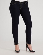 Soft, lightweight denim enhanced with stretch for added comfort and a smooth, sleek fit.THE FITFitted from hip to hem Straight, narrow leg Rise, about 8¾ Inseam, about 29THE DETAILSFront zipper and button Five-pocket design Contrast stitching Cotton/polyester/Lycra Machine wash Made in USA