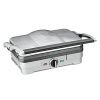 The 3-in-1 space-saving Cuisinart Griddler Jr. can be used three different ways to prepare a variety of favorites: steaks on the open grill, crisp-grilled sandwiches with the panini press, or burgers cooked to perfection, both sides at once, with the contact grill.