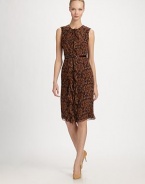 Elegant, abstract-printed silk chiffon is complemented by a cascade of front ruffles and a belted waist for a slimming silhouette.JewelneckSleevelessPullover stylingBelted waistAbout 26 from natural waistSilk liningSilkDry cleanMade in USA of Italian fabric Model shown is 5'11 wearing US size 4. 