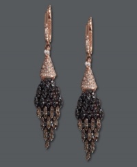 Gothic and glam. EFFY Collection's deeply-hued drop earrings combine round-cut champagne diamonds (1/2 ct. t.w.), white diamonds (1/2 ct. t.w.) and black diamonds (5/8 ct. t.w.) in a pretty 14k rose gold setting. Approximate drop length: 2-1/19 inches. Approximate drop width: 7/16 inch.