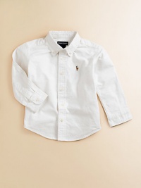 An all-season favorite, this crisp cotton sportshirt is embroidered with a classic polo player. Button front Barrel cuffs Machine wash Imported An all-season favorite, this crisp cotton sportshirt is embroidered with a classic polo player. Button front Barrel cuffs Machine wash Imported