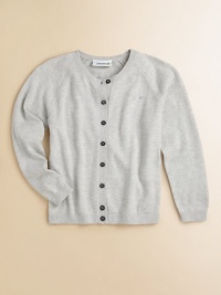 A soft cashmere-cotton blend, topped with a sparkling crystal-encrusted logo. Ribbed crewneckLong sleeves with ribbed cuffsSwarovski crystal-encrusted logoButton frontRibbed hemCotton/cashmereDry cleanImported A soft cashmere-cotton blend, topped with a sparkling crystal-encrusted logo. Ribbed crewneckLong sleeves with ribbed cuffsSwarovski crystal-encrusted logoButton frontRibbed hemCotton/cashmereDry cleanImported