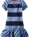 Nautica Sportswear Kids Girls 2-6X Short Sleeve Stripe Dress, Cadet Blue, 3T