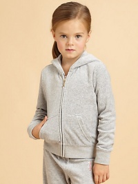 Way beyond basic, the essential hoodie in soft, plush velour shimmers and shines on the back with lavish metallic embroidery and tiny studs.Attached hoodZip front with J pullLong sleeves with ribbed cuffsRibbed waistSplit kangaroo pocketBack embroideryCotton/polyesterMachine washImported Way beyond basic, the essential hoodie in soft, plush velour shimmers and shines on the back with lavish metallic embroidery and tiny studs.Attached hoodZip front with J pullLong sleeves with ribbed cuffsRibbed waistSplit kangaroo pocketBack embroideryCotton/polyesterMachine washImported