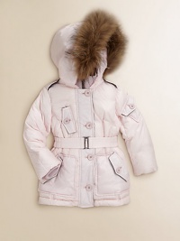 Super-soft fur trims the hood of this down essential Super-soft fur trims the hood of this down essential