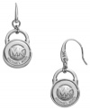 Who's your favorite designer? Why, Michael Kors of course! Display the fabulous MK logo proudly in these polished lock-shaped drop earrings. Crafted from silver tone mixed metal. Approximate drop: 1-1/4 inches.
