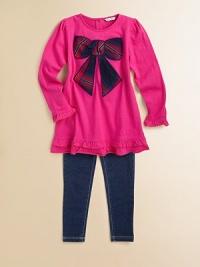 An outstanding bow designed in tartan plaid adorns the front of this girly knit with ruffled trim.CrewneckLong sleeves with ruffled cuffsBack buttonsRuffled hemCottonMachine washImported Please note: Number of buttons may vary depending on size ordered. An outstanding bow designed in tartan plaid adorns the front of this girly knit with ruffled trim.CrewneckLong sleeves with ruffled cuffsBack buttonsRuffled hemCottonMachine washImported Please note: Number of buttons may vary depending on size ordered.