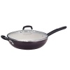 Tramontina Porcelain Enameled Aluminum Covered Everyday Pan, 4-1/2 qt. Black Cherry & Ivory