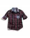 Guess Double Layer Button-Down Shirt (Sizes 8 - 20) - plaid, 16/18