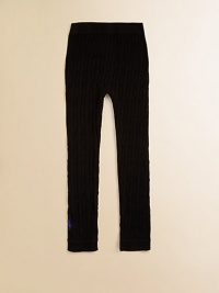 A warm, slim-fitting, cable-knit design to keep her little legs stylish and cozy.Elastic waistband57% cotton/41% nylon/2% spandexMachine washMade in USA A warm, slim-fitting, cable-knit design to keep her little legs stylish and cozy.Elastic waistband57% cotton/41% nylon/2% spandexMachine washMade in USA