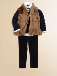 The essential down vest gets a tailored update in a preppy herringbone tweed with a suede shoulder patch for a heritage look.Stand collarSleevelessSnap-frontSlanted zip-welt pocketsShell: woolFill: 60% down/40% waterfowlDry cleanImported Please note: Number of snaps may vary depending on size ordered. The essential down vest gets a tailored update in a preppy herringbone tweed with a suede shoulder patch for a heritage look.Stand collarSleevelessSnap-frontSlanted zip-welt pocketsShell: woolFill: 60% down/40% waterfowlDry cleanImported Please note: Number of snaps may vary depending on size ordered.