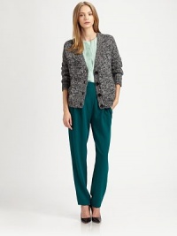 Classically cozy-- this marled, wool-blend sweater has contrasting buttons, ribbed trim and back shoulder gussets. V-neckDropped shouldersLong sleevesRibbed cuffs and hemSlash pocketsContrast trim at back shoulders50% wool/50% acrylicDry cleanImportedModel shown is 5'10 (177cm) wearing US size Small. Classically cozy-- this marled, wool-blend sweater has contrasting buttons, ribbed trim and back shoulder gussets. V-neckDropped shouldersLong sleevesRibbed cuffs and hemSlash pocketsContrast trim at back shoulders50% wool/50% acrylicDry cleanImportedModel shown is 5'10 (177cm) wearing US size Small.