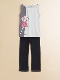 A cute colorblock tee with fun lady print in pure cotton.BoatneckSleevelessCottonMachine washImported A cute colorblock tee with fun lady print in pure cotton.BoatneckSleevelessCottonMachine washImported