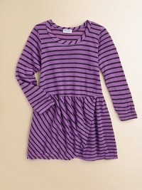 Bold stripes adorn this sweet frock with a wrap-like skirt.ScoopneckLong sleevesPullover styleWrap-like skirt33% supima cotton/33% micro modal/17% polyester/13% cotton/4% rayonMachine washImported