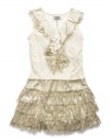 GUESS Kids Girls Big Girl Flounced Dress with Sequins, CREAM (14)