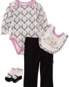 Vitamins Baby Baby-Girls Newborn 4 Piece Creeper Royal Cuteness Pant Set, Black, 3 Months