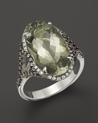 Badgley Mischka Green Amethyst Cocktail Ring With White And Brown Diamonds Badgley Mischka Green Amethyst Cocktail Ring With White And Brown Diamonds