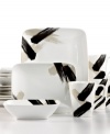 Strokes of genius. New rectangular silhouettes give the Haboku dinnerware set an edge while black and beige streaks crisscross a canvas of bright white. With four place settings for ultra-modern tables.