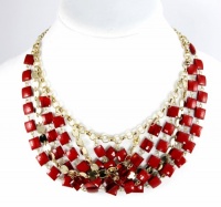 CHARTER CLUB Gold-Tone Strand Red Chicklet Bead Collar Necklace