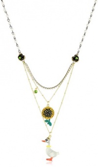 Betsey Johnson Farmhouse Duck and Sunflower Three-Row Necklace Betsey Johnson Farmhouse Duck and Sunflower Three-Row Necklace