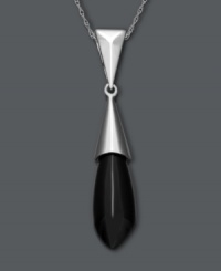 Make a striking statement. This spear-shaped pendant highlights a bold onyx gemstone (10 mm x 20 mm) set in polished sterling silver. Approximate length: 18 inches. Approximate drop: 2 inches. Make a striking statement. This spear-shaped pendant highlights a bold onyx gemstone (10 mm x 20 mm) set in polished sterling silver. Approximate length: 18 inches. Approximate drop: 2 inches.