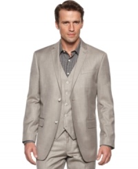 Get sleek and stylish in an instant by simply throwing on this handsome blazer from Perry Ellis. Get sleek and stylish in an instant by simply throwing on this handsome blazer from Perry Ellis.