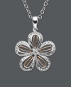 Freshen your style with springtime floral. Necklace features a chic flower pendant set in sterling silver with 14k rose gold accents and sparkling round-cut diamonds (1/8 ct. t.w.). Approximate length: 18 inches. Approximate drop: 3/4 inch.