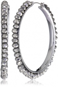 Nine West Metallic Affair Hematite and Silver-Tone Beaded Click-It Hoop Earrings Nine West Metallic Affair Hematite and Silver-Tone Beaded Click-It Hoop Earrings