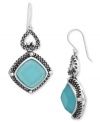 Liven your look with chic, colorful drops. Genevieve & Grace's sparkling style combines cushion-cut blue glass (11-5/8 ct. t.w.) with glittering marcasite edges. Set in sterling silver. Approximate drop length: 1-13/16 inches. Approximate drop width: 7/8 inch.