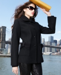 A cuter way to stay cozy this fall: Betsey Johnson gives a classic black coat a feminine makeover, complete with oversize bows on the pockets! A cuter way to stay cozy this fall: Betsey Johnson gives a classic black coat a feminine makeover, complete with oversize bows on the pockets!