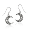 Sterling Silver Celtic Knot Crescent Moon French Wire Earrings