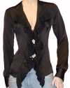 Roberto Cavalli Womens Top Blouse Shirt Brown Silk, 44, Brown