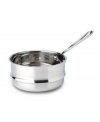 Nesting comfortably inside the saucepan, the double boiler provides the perfect space for whisking sauces that can't take direct heat. All-Clad's high-performance double boiler is constructed with a durable stainless steel interior, a pure aluminum core and a hand-polished mirror-finished exterior. Lifetime warranty.