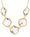 Look reflective and resplendent with this frontal necklace from Robert Lee Morris. Crafted from gold-tone mixed metal, it features geometric discs with glass stones for a glistening touch. Approximate length: 17 inches + 3-inch extender. Approximate drop: 1-3/4 inches.