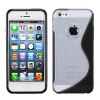 Clear/ Solid Black (S Shape) Gummy Silicone Skin Gel Cover Case For Apple iPhone 5