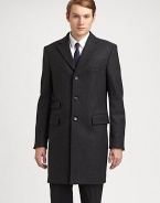 Single-breasted top coat with contrast collar is the ultimate completion of your formal wardrobe, elegantly woven in a luxurious wool blend.Button-frontChest welt, waist flap pocketsRear ventAbout 40 from shoulder to hem85% virgin wool/12% polyamide/2% elastaneDry cleanMade in Italy