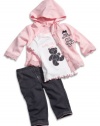 GUESS Kids Girls Baby Teddy Tee, Jacket and Pant Set, LIGHT PINK (3/6M)