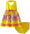 Blueberi Boulevard Baby-girls Newborn Foil Dot Border Sundress, Yellow, 3-6 Months