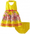 Blueberi Boulevard Baby-girls Newborn Foil Dot Border Sundress, Yellow, 3-6 Months