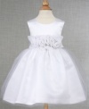 From Bonnie Baby, a beautiful flower girl dress with enough delicate charm and glowing grace to light up the aisle on that special day.