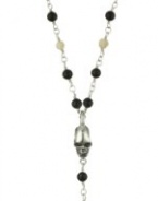 King Baby Skull Men's Chain Link Rosary with Onyx, Ivory Roses and Cross Necklace