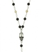 King Baby Skull Men's Chain Link Rosary with Onyx, Ivory Roses and Cross Necklace